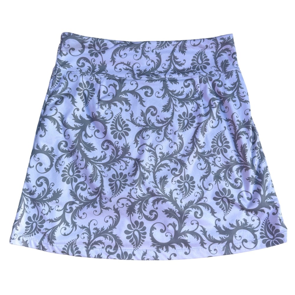 Womens Paisley Athletic Skort Built-in Shorts Pleated Tennis Golf White Grey M